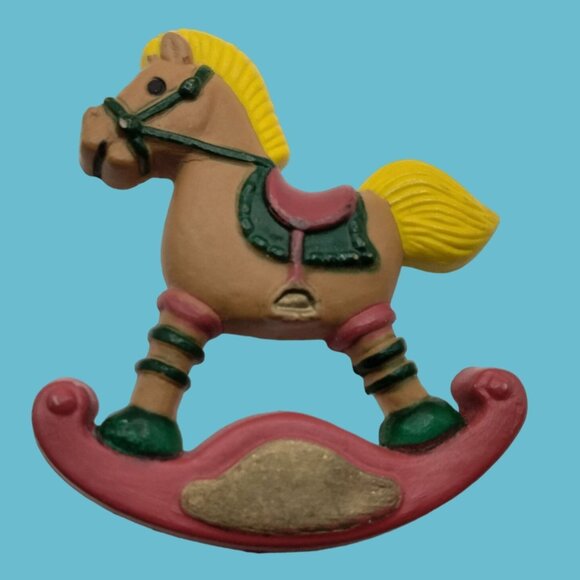 Vintage Rocking Horse Brooch Christmas Holiday Pin - Picture 1 of 3